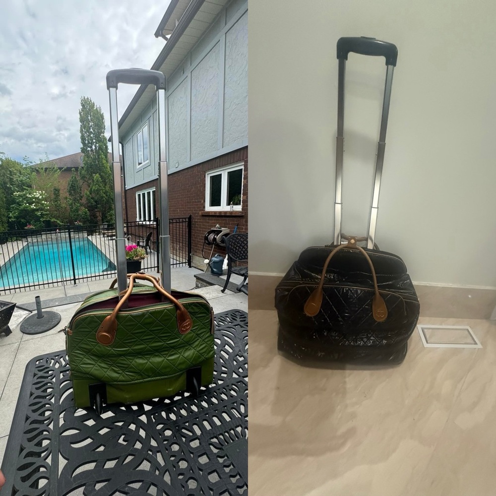 CHANEL Black Vintage Carryon/luggage Trolley with Brown Trim